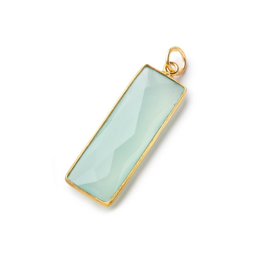 31x11mm Vermeil Bezel Seafoam Chalcedony Faceted Bar Pendant 1 piece - Beadsofcambay.com