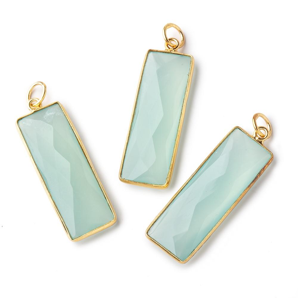 31x11mm Vermeil Bezel Seafoam Chalcedony Faceted Bar Pendant 1 piece - Beadsofcambay.com