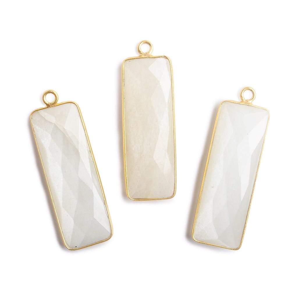 31x11mm Vermeil Bezel Soft White Moonstone Bar 1 ring pendant 1 piece - Beadsofcambay.com