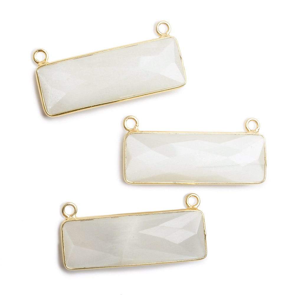 31x11mm Vermeil Bezel White Moonstone Bar 2 ring Connector East West 1 piece - Beadsofcambay.com