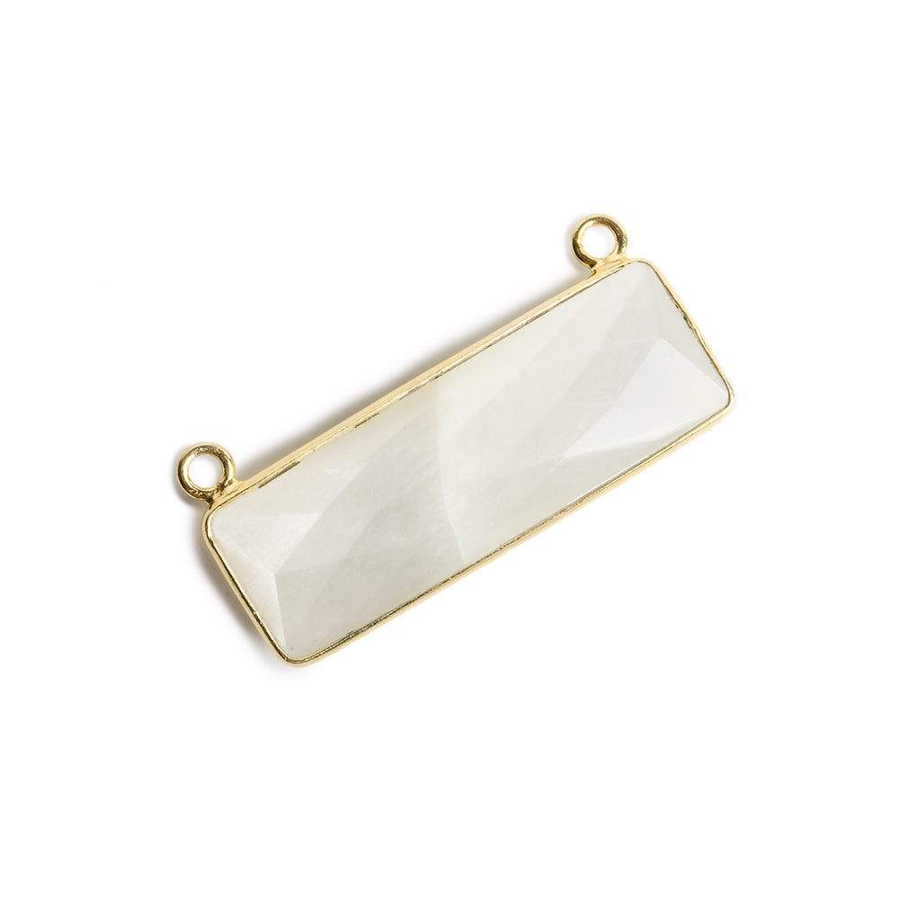 31x11mm Vermeil Bezel White Moonstone Bar 2 ring Connector East West 1 piece - Beadsofcambay.com