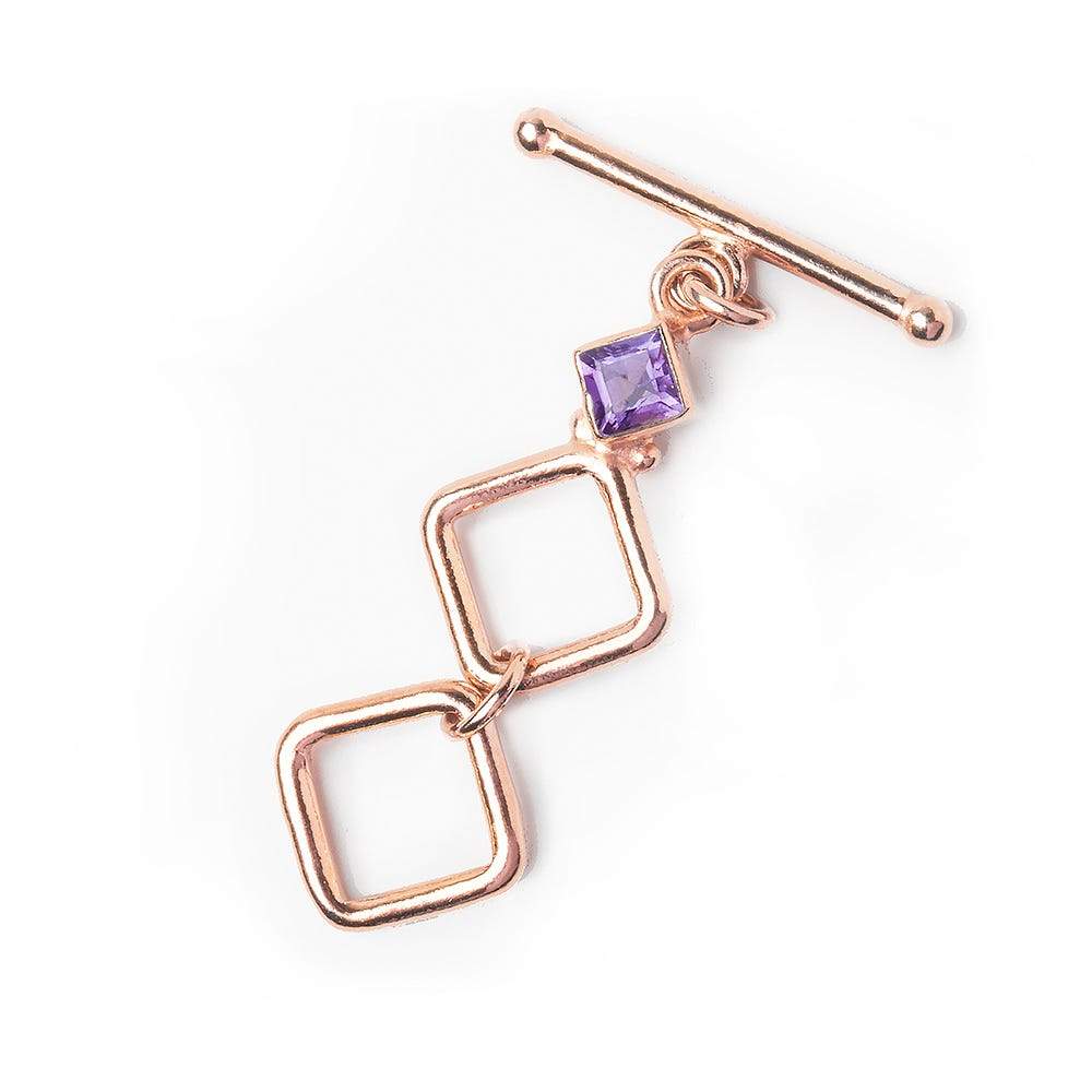 31x13mm Rose Gold plated Silver Square Toggle with Amethyst CZ Round Brilliant 1 piece - Beadsofcambay.com
