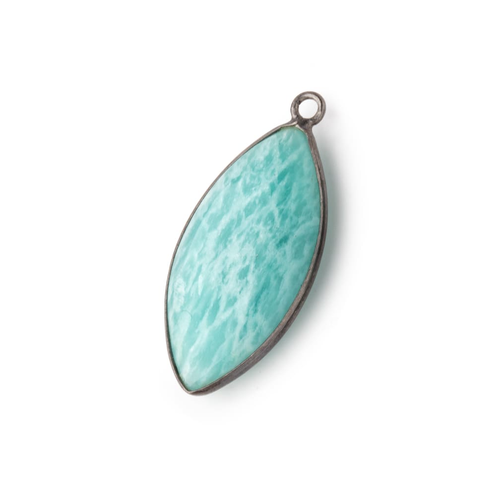 31x16mm Black Gold .925 Bezel Amazonite Plain Marquise Pendant 1 Focal Bead - Beadsofcambay.com