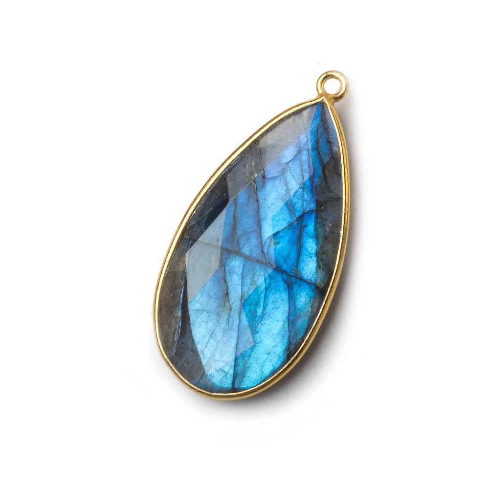 31x17mm Vermeil Bezel Labradorite faceted pear Pendant 1 piece - Beadsofcambay.com