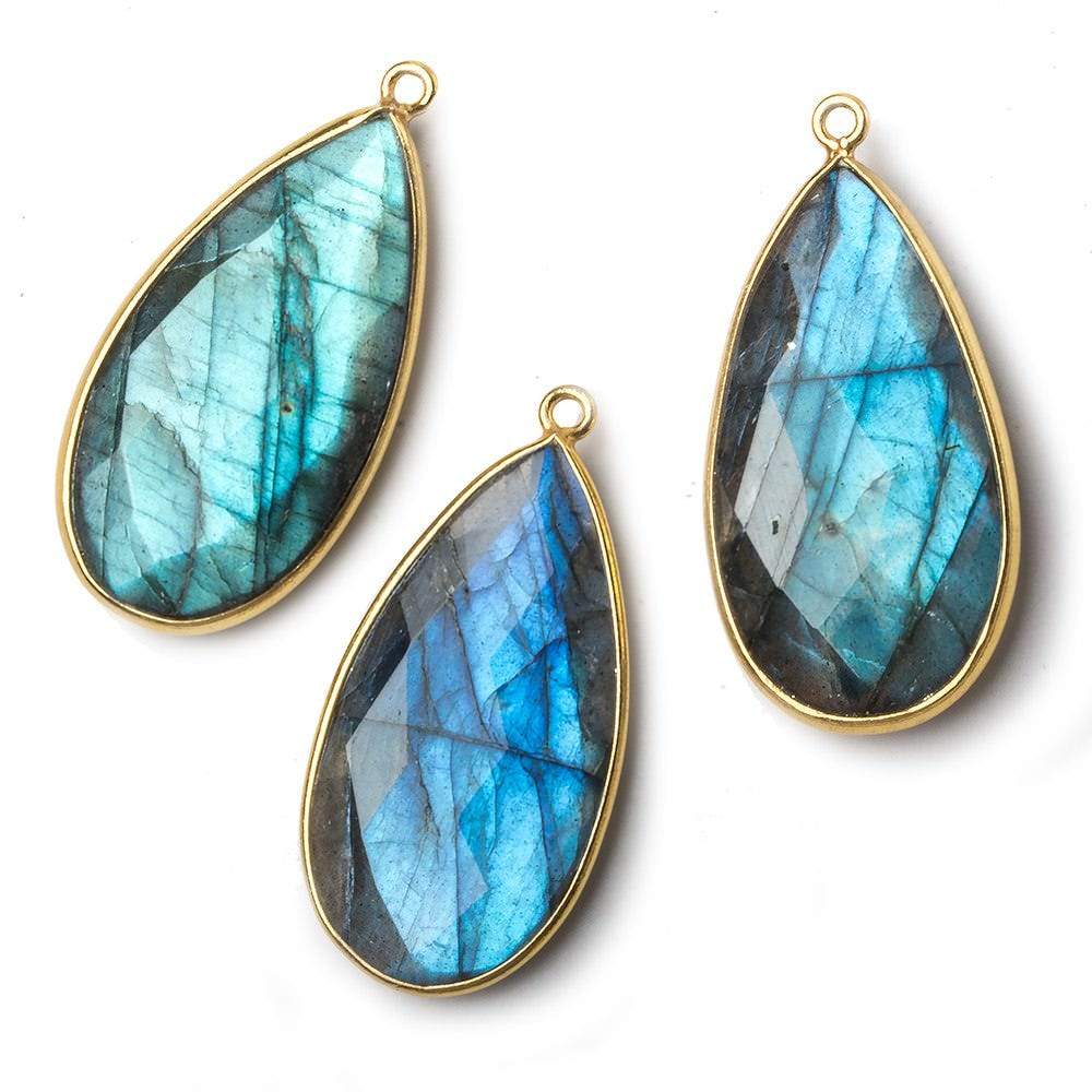31x17mm Vermeil Bezel Labradorite faceted pear Pendant 1 piece - Beadsofcambay.com