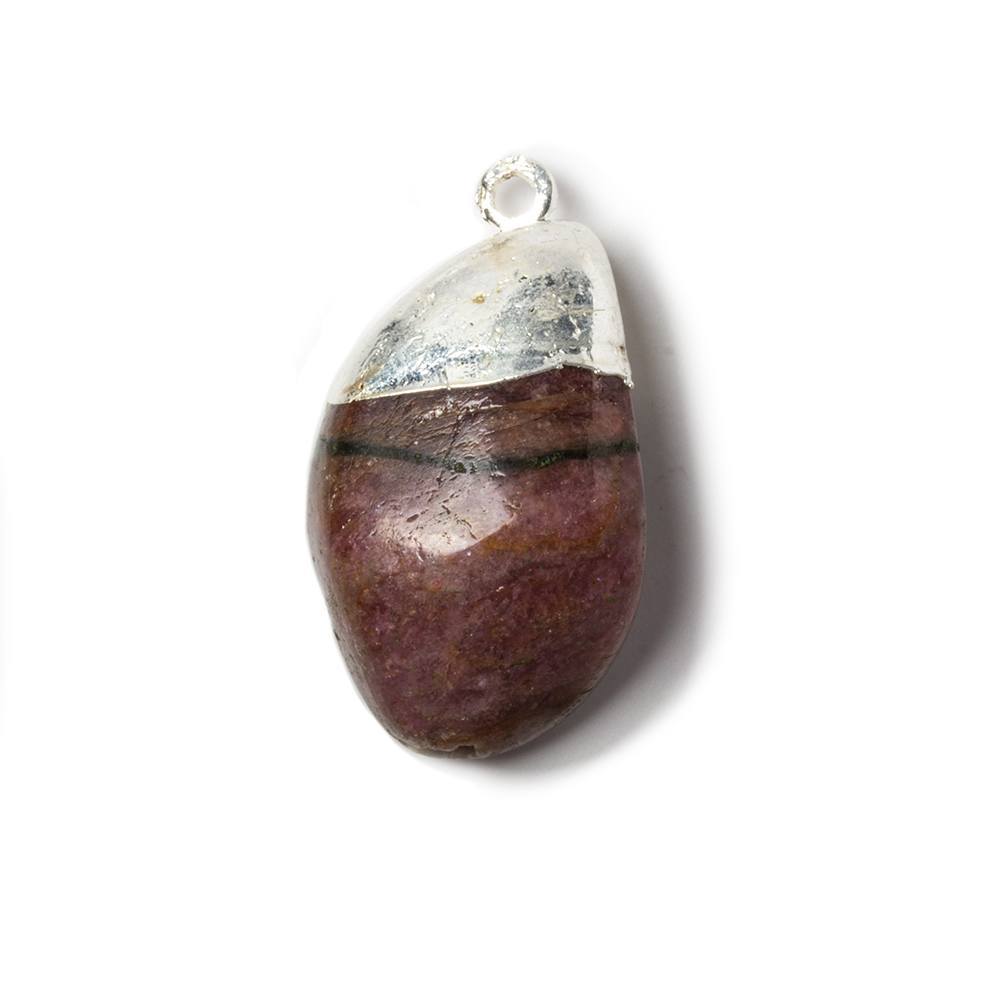 31x17x5mm Silver Leafed Dark Pink Tourmaline plain nugget Pendant 1 piece - Beadsofcambay.com