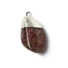31x17x5mm Silver Leafed Dark Pink Tourmaline plain nugget Pendant 1 piece - Beadsofcambay.com