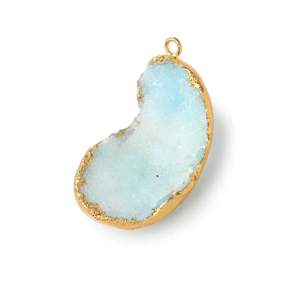 31x18mm Gold Leafed Aqua Blue Concave Drusy Pendant 1 focal piece - Beadsofcambay.com