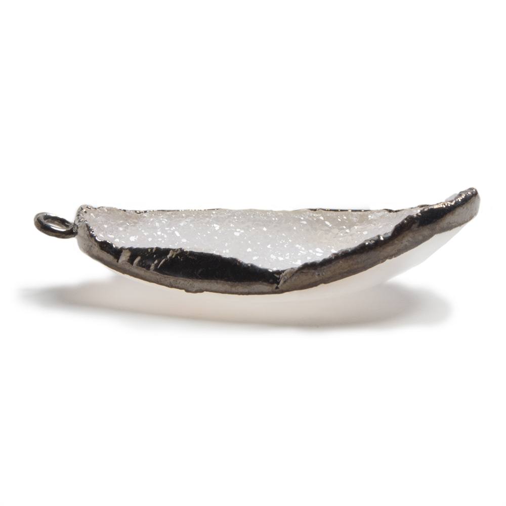31x18x7mm Gunmetal Leafed White Drusy Focal Pendant 1 piece - Beadsofcambay.com