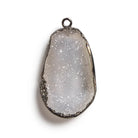 31x18x7mm Gunmetal Leafed White Drusy Focal Pendant 1 piece - Beadsofcambay.com