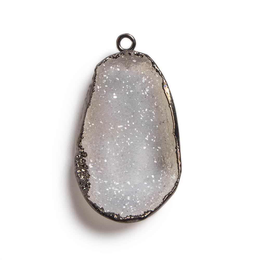 31x18x7mm Gunmetal Leafed White Drusy Focal Pendant 1 piece - Beadsofcambay.com