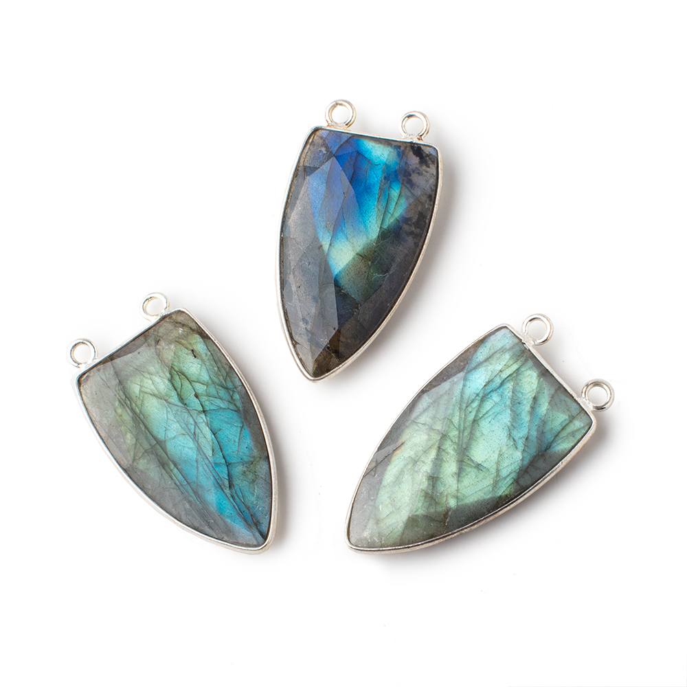 31x19mm Silver Bezel Labradorite Faceted Point Connector 1 piece - Beadsofcambay.com