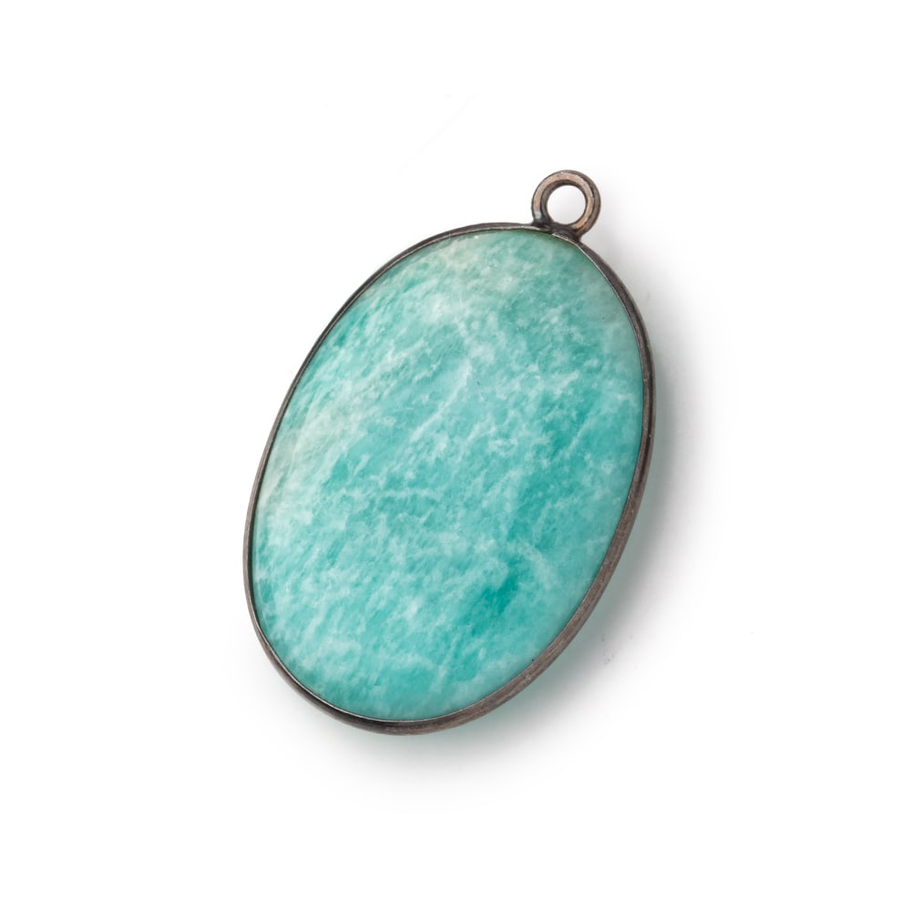 31x21mm Black Gold .925 Bezel Amazonite Plain Oval Pendant 1 Focal Bead - Beadsofcambay.com