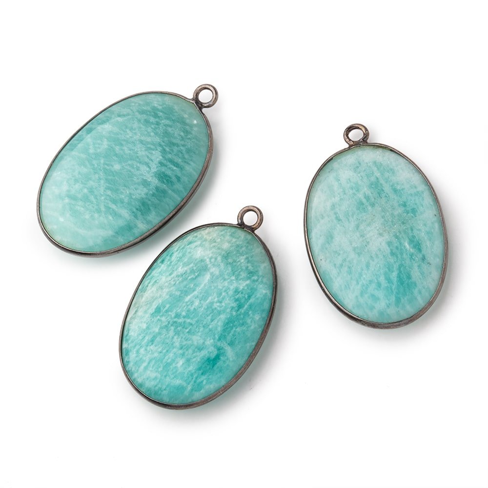 31x21mm Black Gold .925 Bezel Amazonite Plain Oval Pendant 1 Focal Bead - Beadsofcambay.com