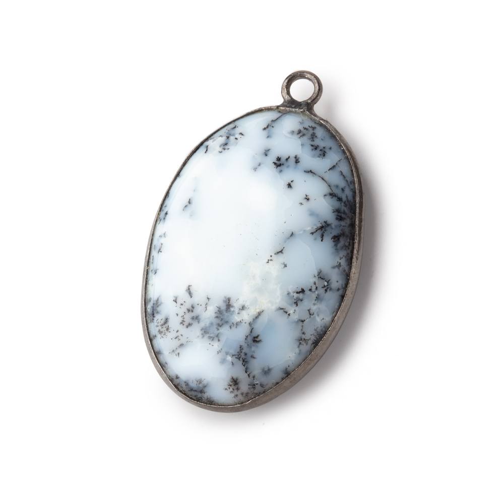 31x21mm Black Gold Bezel Dendritic Opal Plain Oval Pendant 1 piece - Beadsofcambay.com