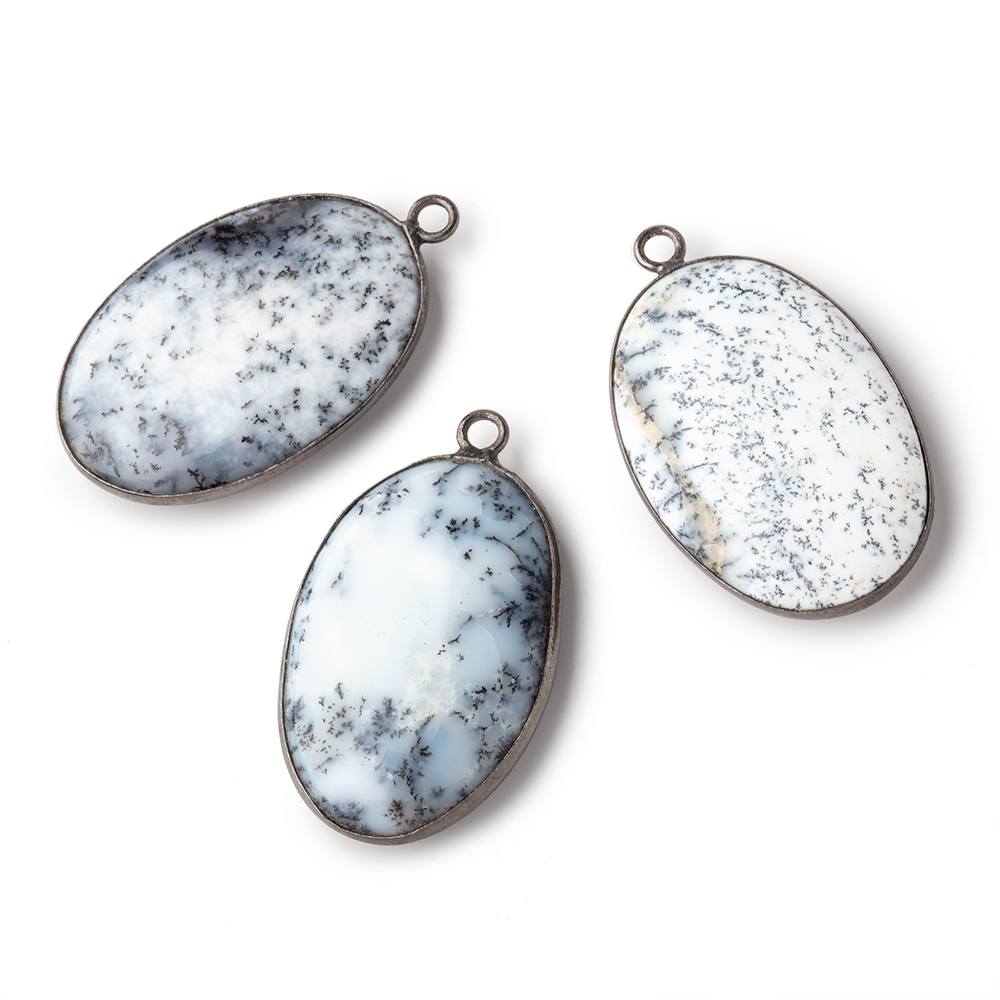 31x21mm Black Gold Bezel Dendritic Opal Plain Oval Pendant 1 piece - Beadsofcambay.com