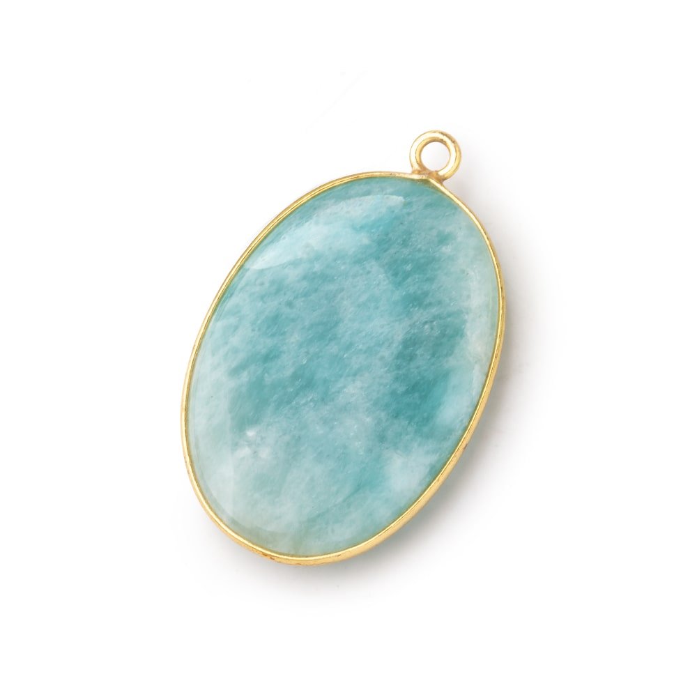 31x21mm Vermeil Bezel Amazonite Plain Oval Pendant 1 Focal Bead - Beadsofcambay.com