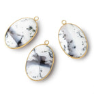 31x21mm Vermeil Bezel Dendritic Opal Plain Oval Pendant 1 piece - Beadsofcambay.com