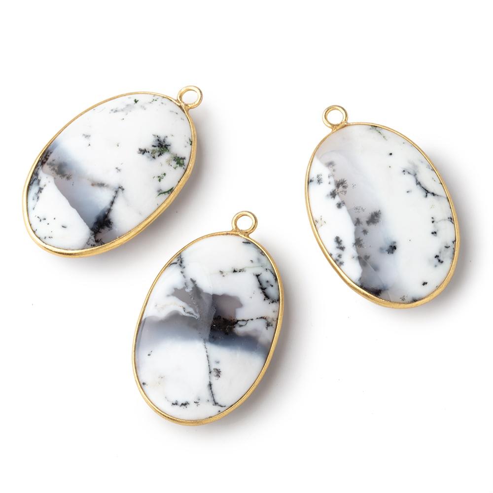 31x21mm Vermeil Bezel Dendritic Opal Plain Oval Pendant 1 piece - Beadsofcambay.com