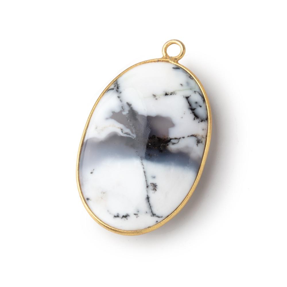 31x21mm Vermeil Bezel Dendritic Opal Plain Oval Pendant 1 piece - Beadsofcambay.com