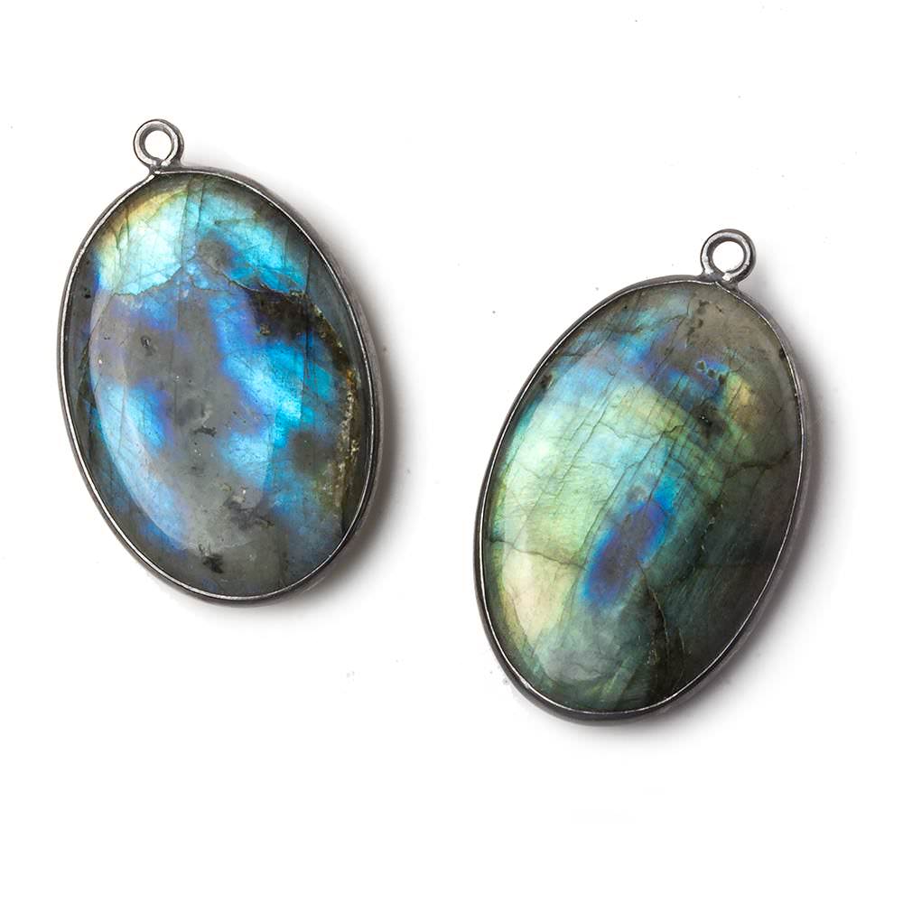 31x22mm Black Gold Bezel Labradorite plain oval pendant 1 piece - Beadsofcambay.com