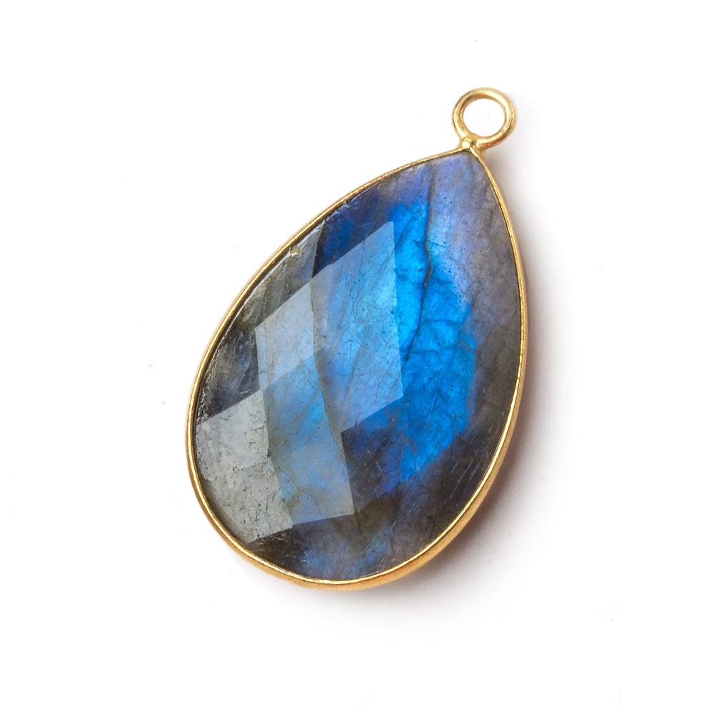 31x22mm Vermeil Bezel Labradorite faceted pear Pendant 1 piece - Beadsofcambay.com