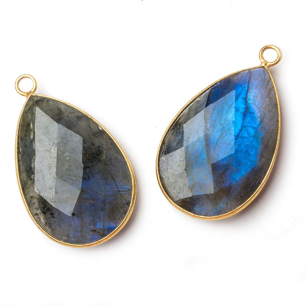 31x22mm Vermeil Bezel Labradorite faceted pear Pendant 1 piece - Beadsofcambay.com