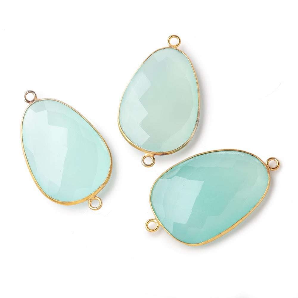 31x22mm Vermeil Bezel Seafoam Chalcedony Faceted Nugget Connector 1 piece - Beadsofcambay.com
