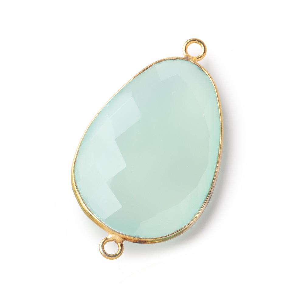 31x22mm Vermeil Bezel Seafoam Chalcedony Faceted Nugget Connector 1 piece - Beadsofcambay.com