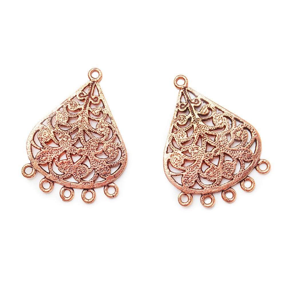 31x23mm Antiqued Copper Leaves Scroll 5 ring Drop Charm Set of 2 - Beadsofcambay.com