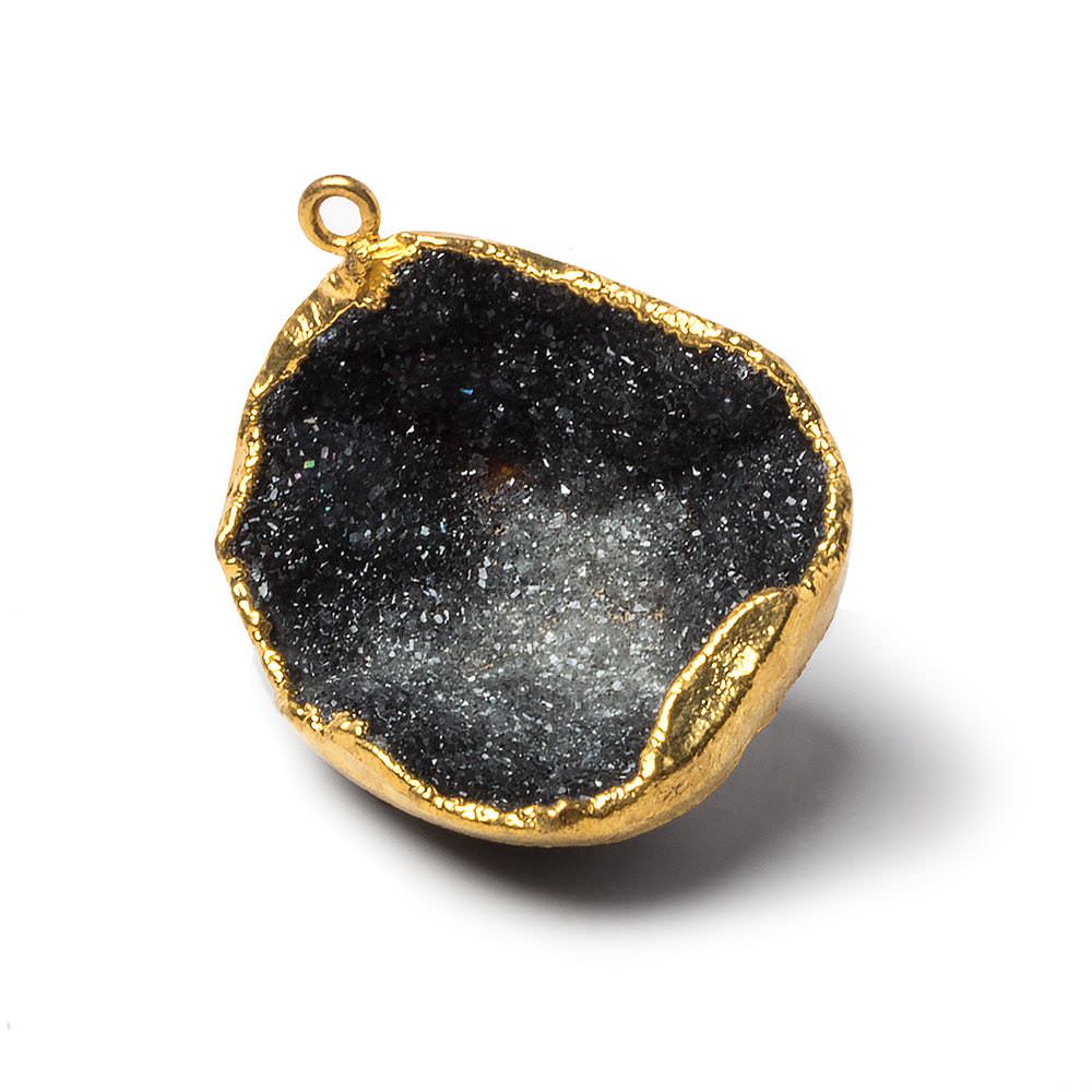 31x26x14mm Gold Leafed Black & Grey Concave Drusy Focal Pendant 1 piece - Beadsofcambay.com