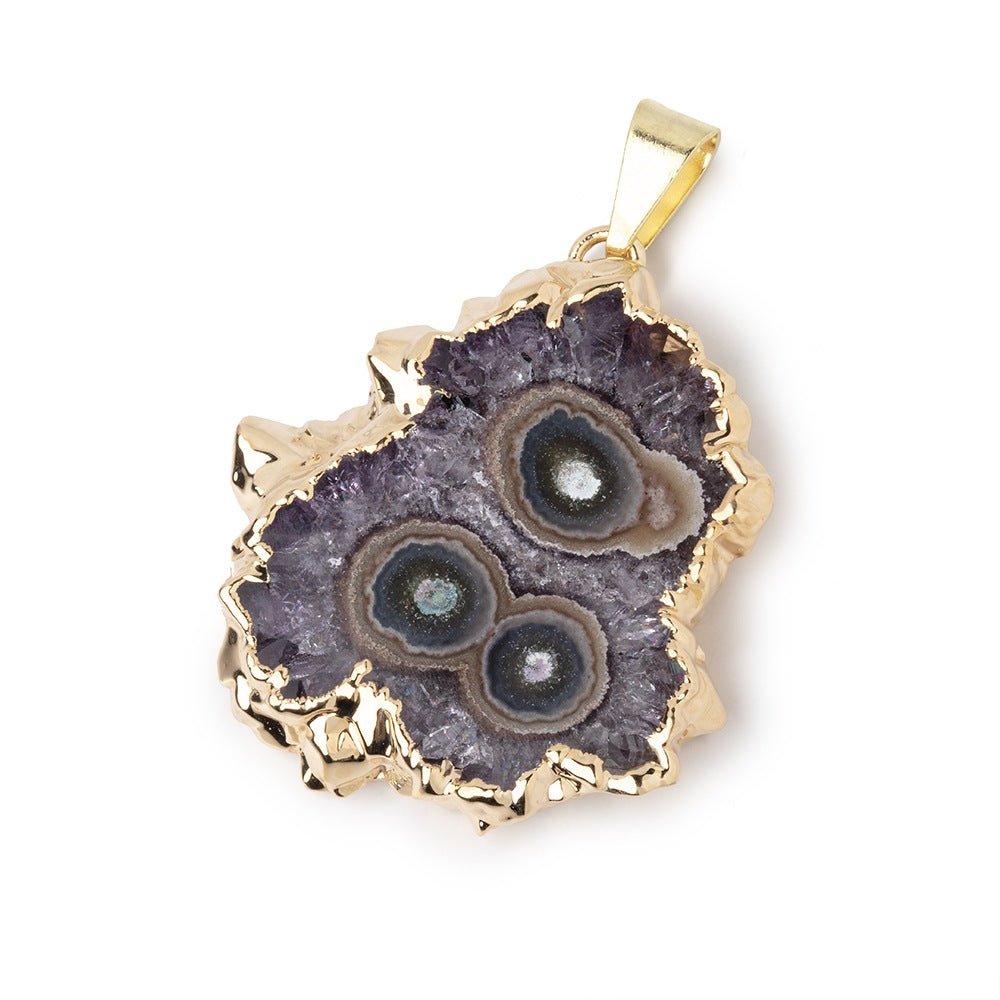 31x30mm Gold Leafed Amethyst Solar Quartz Slice Pendant 1 focal piece - Beadsofcambay.com