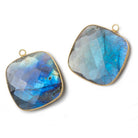 31x31mm Vermeil Bezel Labradorite faceted pillow Pendant 1 piece - Beadsofcambay.com