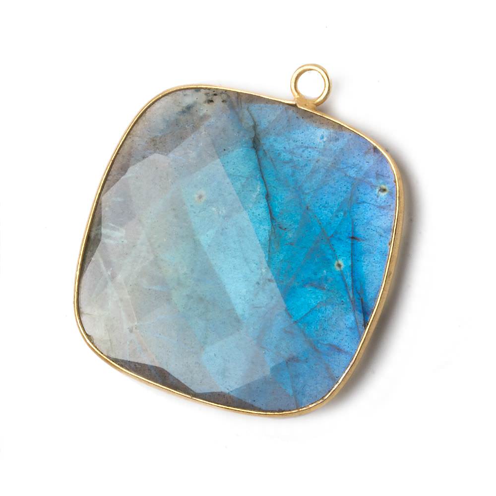 31x31mm Vermeil Bezel Labradorite faceted pillow Pendant 1 piece - Beadsofcambay.com