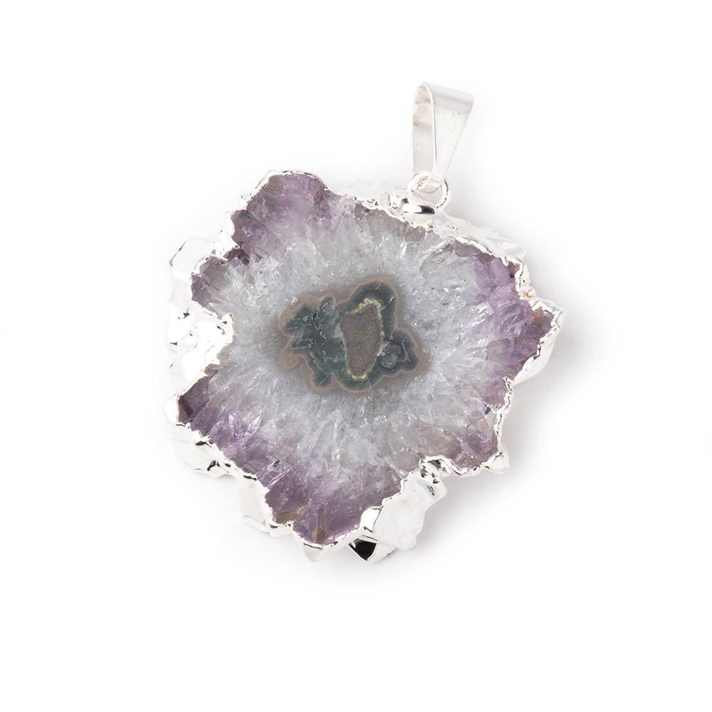 31x34mm Silver Leafed Amethyst Solar Quartz Slice Pendant 1 focal piece - Beadsofcambay.com