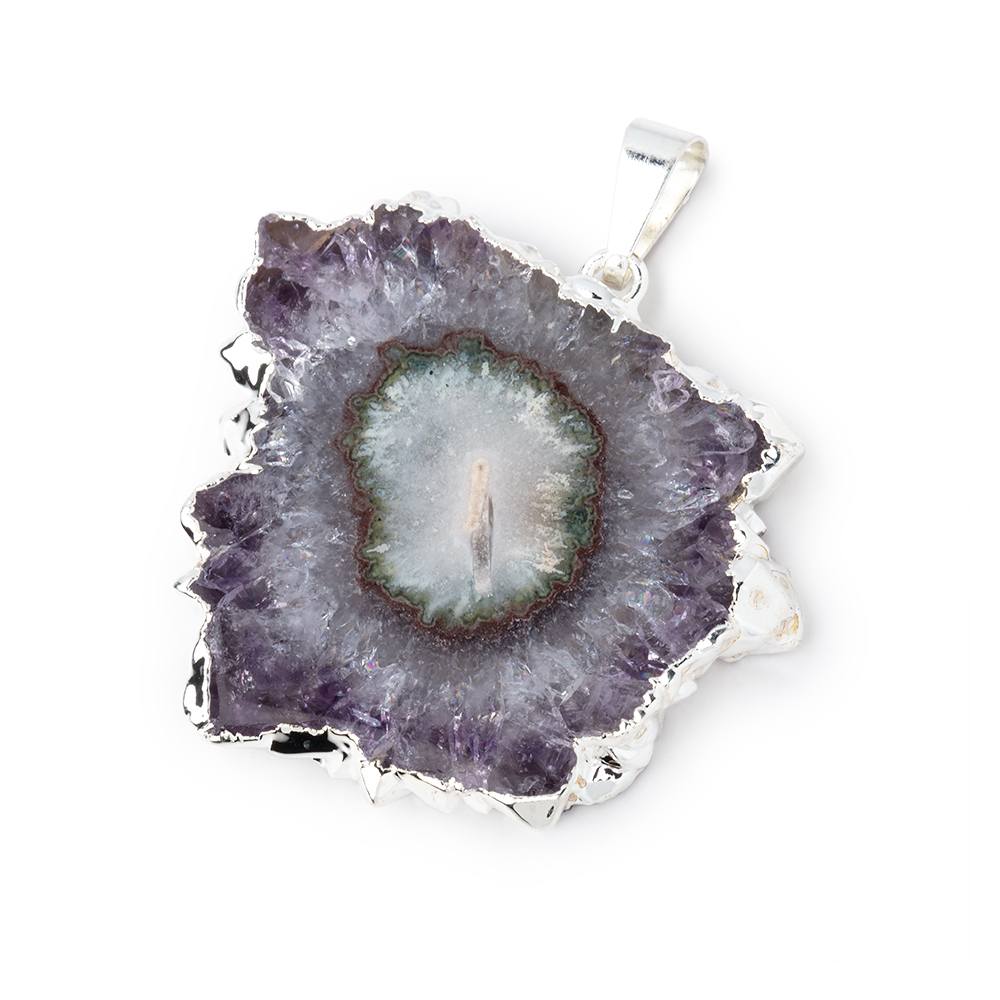31x35mm Silver Leafed Amethyst Solar Quartz Slice Pendant 1 focal piece - Beadsofcambay.com