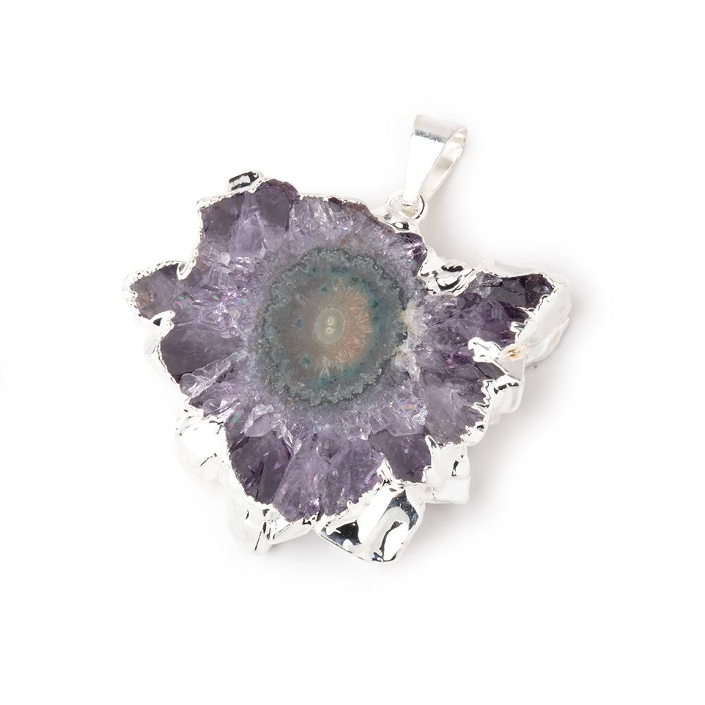 31x36mm Silver Leafed Amethyst Solar Quartz Slice Pendant 1 focal piece - Beadsofcambay.com