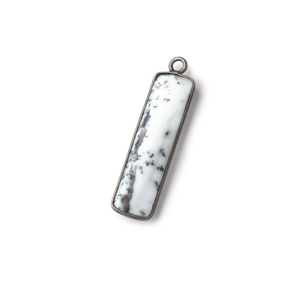 31x9mm Black Gold Bezel Dendritic Opal Plain Bar Pendant 1 piece - Beadsofcambay.com