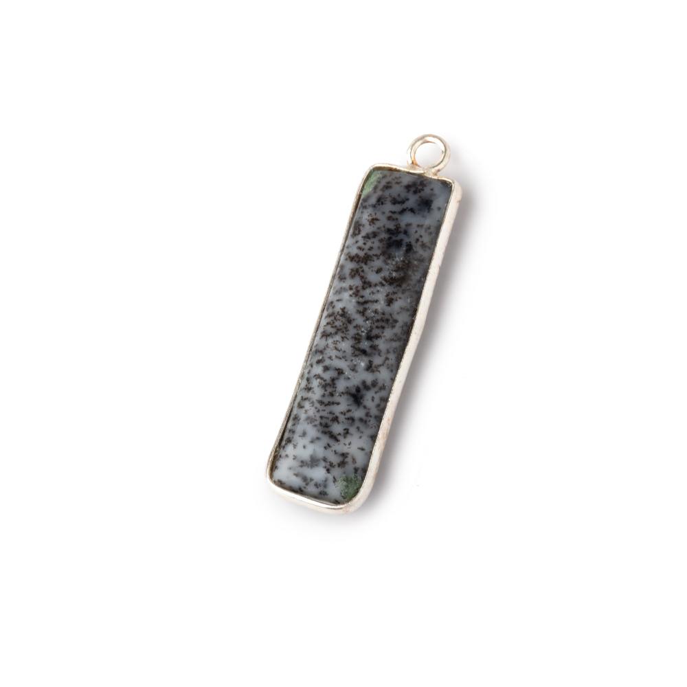 31x9mm Sterling Silver Bezel Dendritic Opal Plain Bar Pendant 1 piece - Beadsofcambay.com