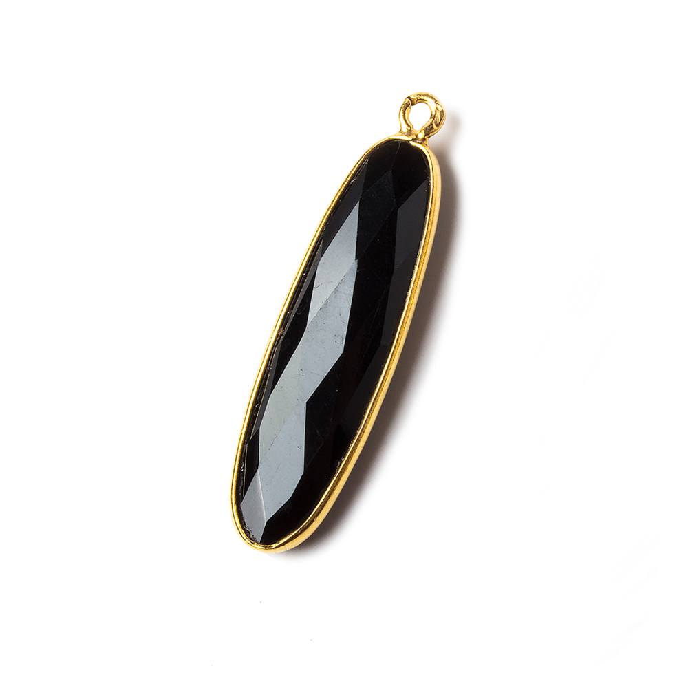 31x9x5mm Vermeil Bezel Black Chalcedony Elongated Oval Pendant 1 pc - Beadsofcambay.com