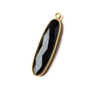 31x9x5mm Vermeil Bezel Black Chalcedony Elongated Oval Pendant 1 pc - Beadsofcambay.com
