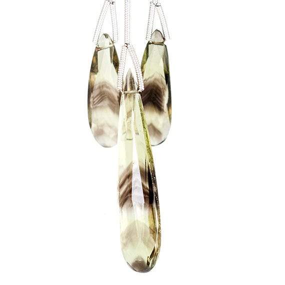 32 - 34mm Bi-Color Quartz Elongated Faceted Pear Focal Set of 3 - Beadsofcambay.com
