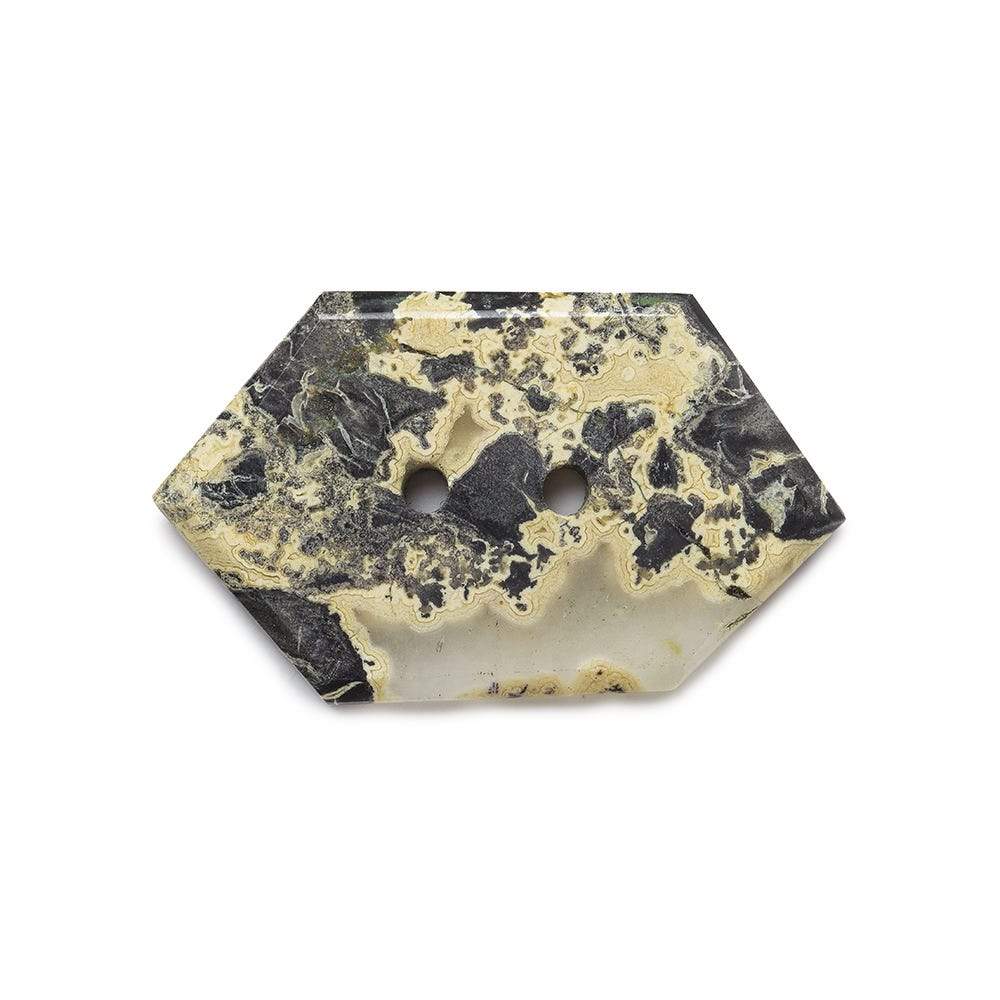 32.5x20mm Black & Tan Jasper Modified Hexagon 2.5mm hole button 1 piece - Beadsofcambay.com