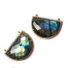 32.5x20mm Gold Bezeled CZ & Labradorite Half Moon East West Connector 1 pc - Beadsofcambay.com