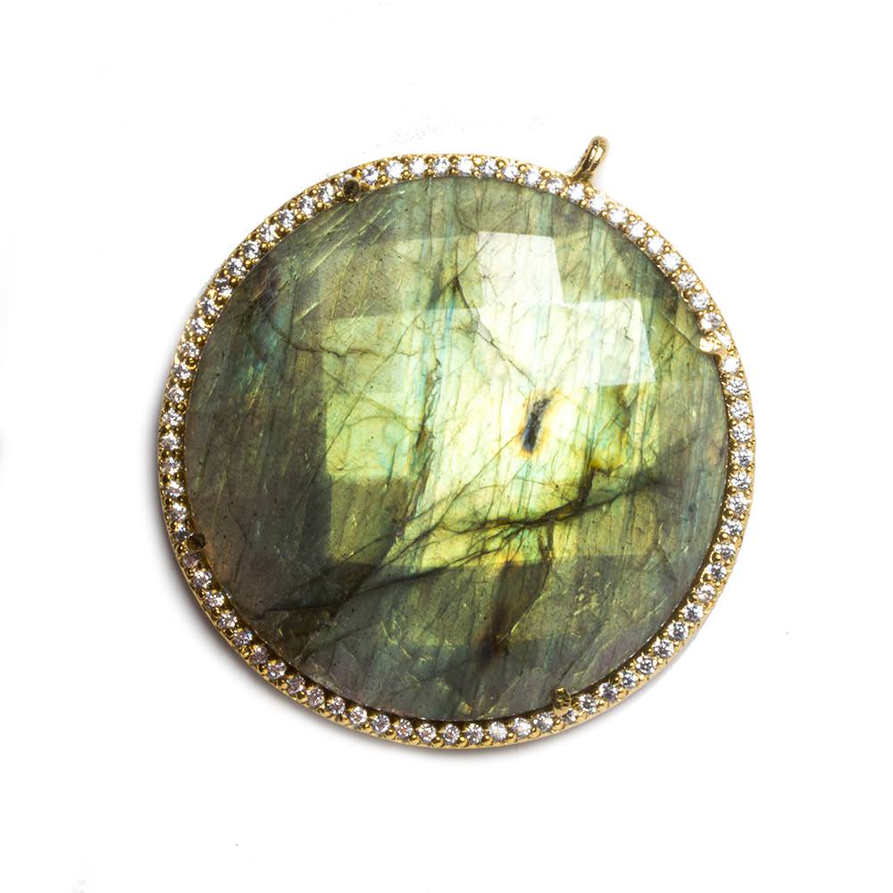 32mm Gold Bezeled White CZ & Labradorite Coin Pendant 1 pc - Beadsofcambay.com