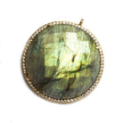 32mm Gold Bezeled White CZ & Labradorite Coin Pendant 1 pc - Beadsofcambay.com