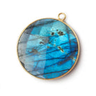 32mm Vermeil Bezel Labradorite faceted coin pendant 1 piece - Beadsofcambay.com