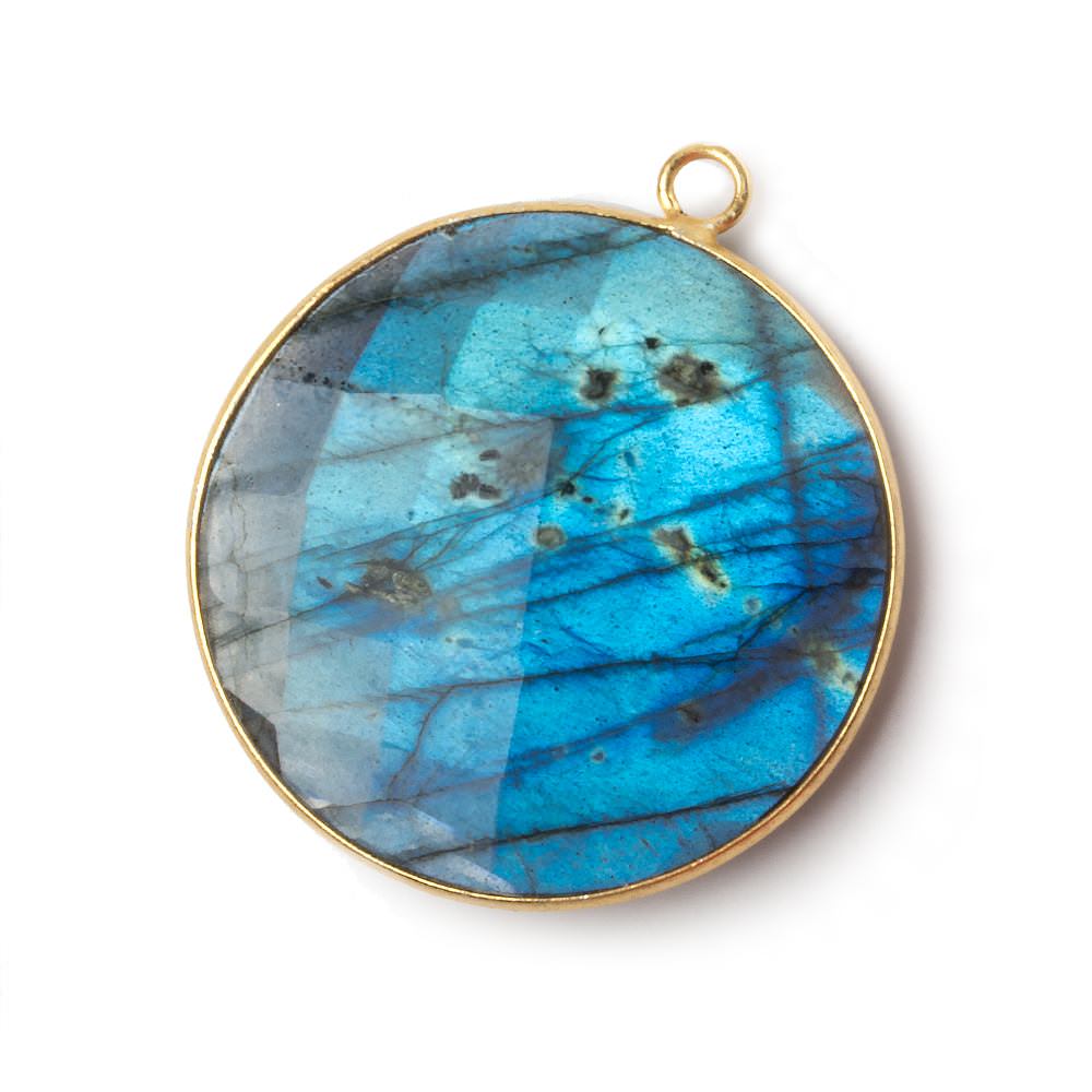 32mm Vermeil Bezel Labradorite faceted coin pendant 1 piece - Beadsofcambay.com