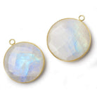 32mm Vermeil Bezel Rainbow Moonstone faceted coin pendant 1 piece - Beadsofcambay.com
