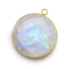 32mm Vermeil Bezel Rainbow Moonstone faceted coin pendant 1 piece - Beadsofcambay.com